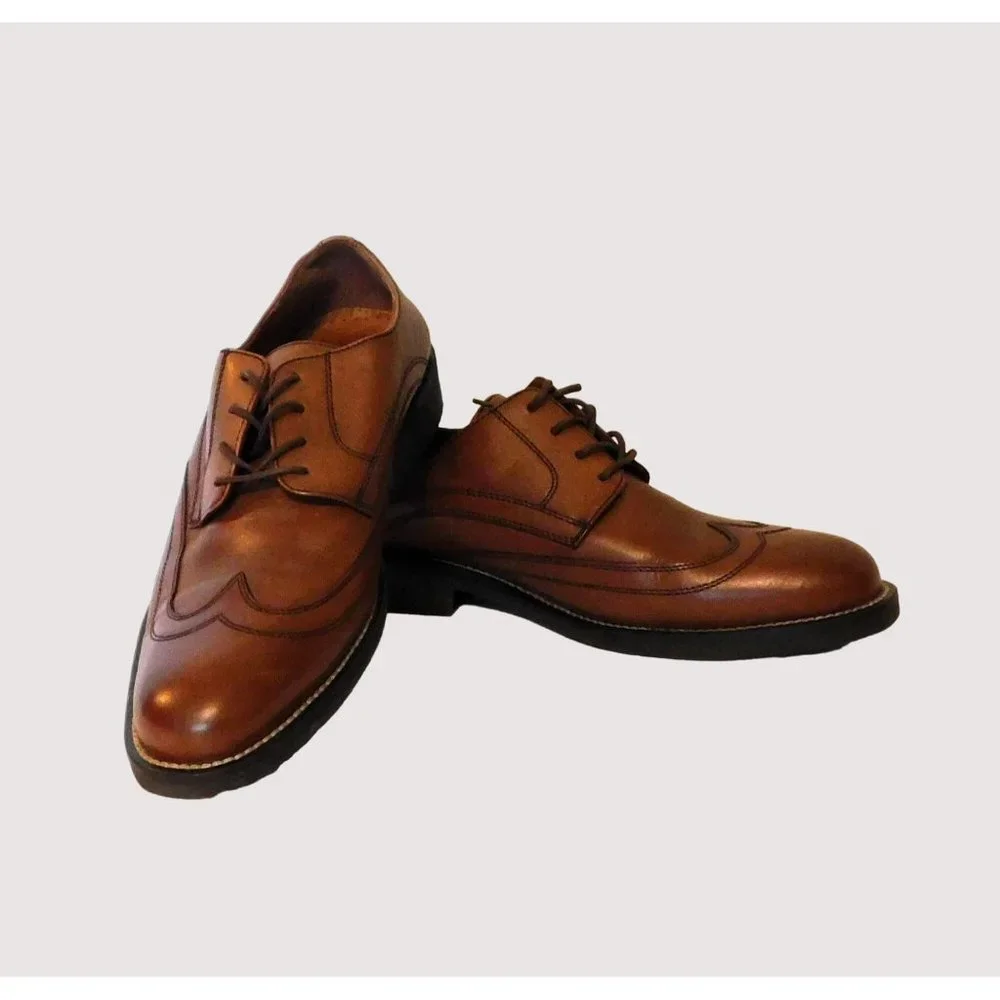 Bass Derby Style Round Full Wing Tip Toe Mens Size 10M Brown Leather Dress Shoes